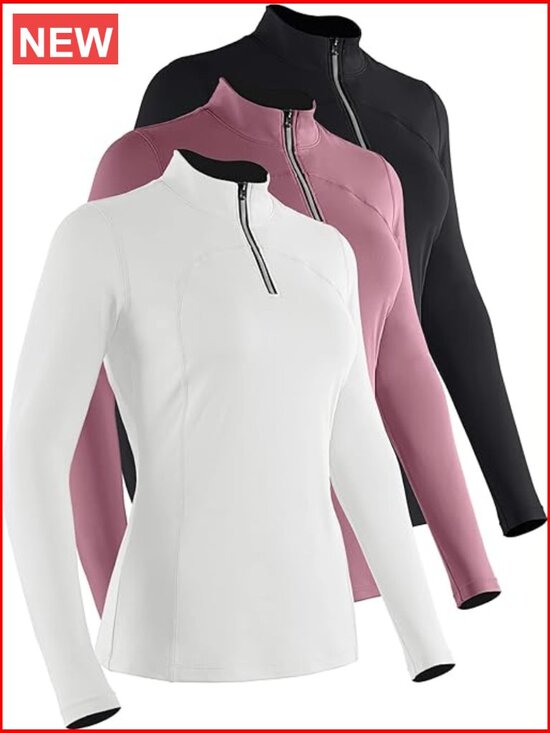 Tops - Compression Long Sleeve Half Zipper Running Shirt Polyester Spandex